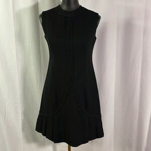 Vintage Lanz Original Black Braided Gimp Trim Sleeveless Pleated Hem Mini Dress